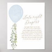 Late nacht Diapers Blue Balloon Boy Baby shower Poster (Voorkant)