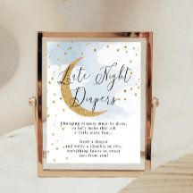 Late nacht diapers Blue Gold Moon Baby shower Game