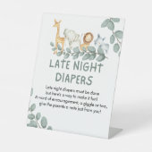 Late nacht Diapers Boy Sign Baby shower nodigt uit Reclamebord Met Voetstuk (Voorkant)