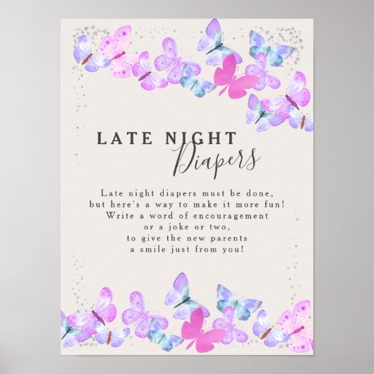 Late nacht diapers Butterfly Skies Baby shower Poster (Voorkant)