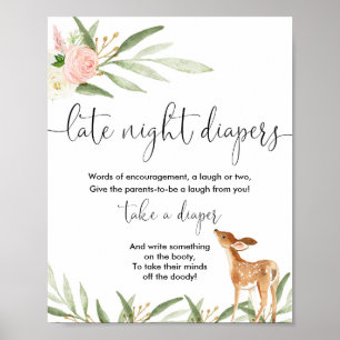 Late nacht diapers girl baby shower bord poster