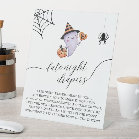 Late nacht Diapers Halloween Baby shower Reclamebord Met Voetstuk (Insitu)