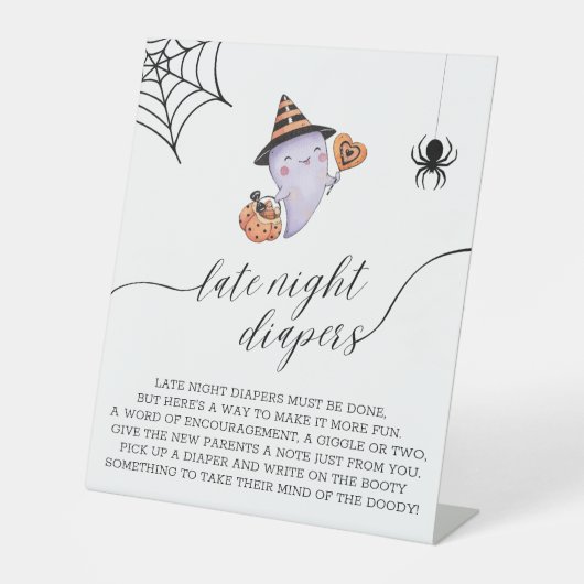 Late nacht Diapers Halloween Baby shower Reclamebord Met Voetstuk (Voorkant)