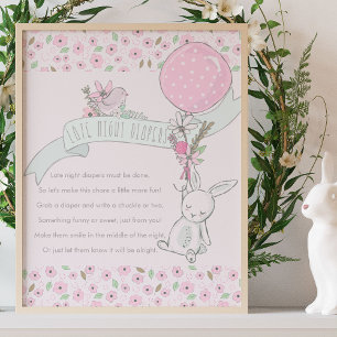 Late nacht Diapers Little Bunny Baby shower Game Poster