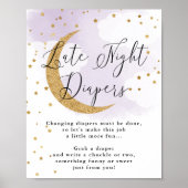 Late nacht Diapers Paars Gold Baby shower Game Poster (Voorkant)