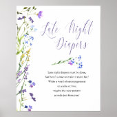 Late nacht Diapers Paars Wilde Baby shower Poster (Voorkant)