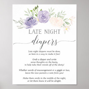 Late nacht Diapers Pastel Paars Baby shower Poster