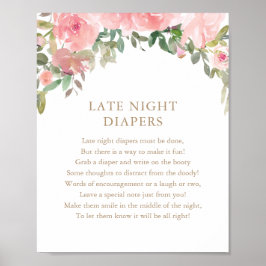 Late nacht Diapers Roze Floral Baby shower Poster