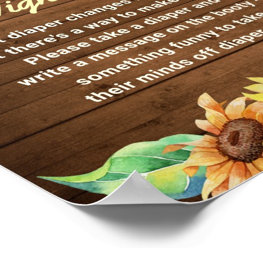 Late nacht diapers Rustic Sunflower Baby shower Poster (Hoek)