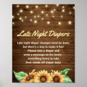 Late nacht diapers Rustic Sunflower Baby shower Poster (Voorkant)