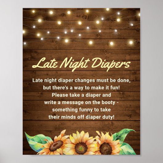 Late nacht diapers Rustic Sunflower Baby shower Poster (Voorkant)