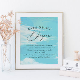 Late nacht Diapers Sky Clouds Blue Baby shower Poster