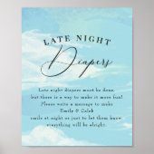 Late nacht Diapers Sky Clouds Blue Baby shower Poster (Voorkant)