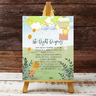 Late nacht luier avontuur begint hete lucht ballon poster