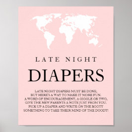 Late nachtelijke luiers Wereldkaart Baby shower Poster