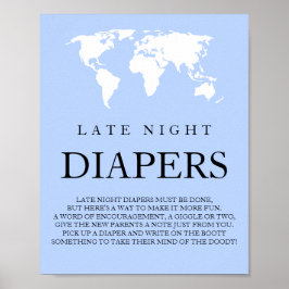Late nachtelijke luiers Wereldkaart Baby shower Poster