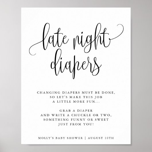 Late nachtkleppen, minimalistische kalligrafie-dou poster (Voorkant)