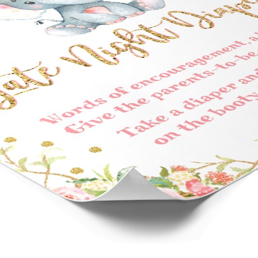 Late nachtkleppen teken roze olifant Baby shower Poster (Hoek)