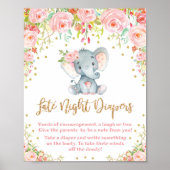 Late nachtkleppen teken roze olifant Baby shower Poster (Voorkant)