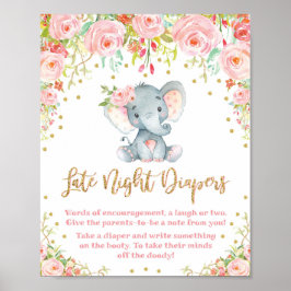 Late nachtkleppen teken roze olifant Baby shower Poster
