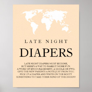 Late nachtluiers Wereldkaart Baby shower Poster
