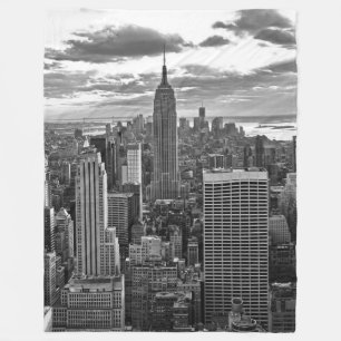 Late namiddag NYC Skyline als zonsondergang BW ben Fleece Deken
