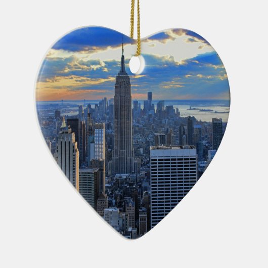 Late namiddag NYC Skyline als zonsondergang Keramisch Ornament (Rechts)