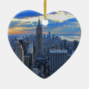 Late namiddag NYC Skyline als zonsondergang Keramisch Ornament