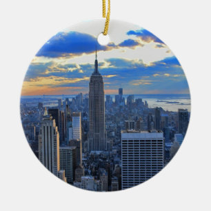 Late namiddag NYC Skyline als zonsondergang Keramisch Ornament