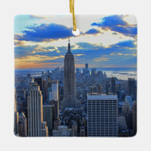 Late namiddag NYC Skyline als zonsondergang Keramisch Ornament