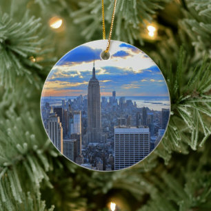 Late namiddag NYC Skyline als zonsondergang Keramisch Ornament