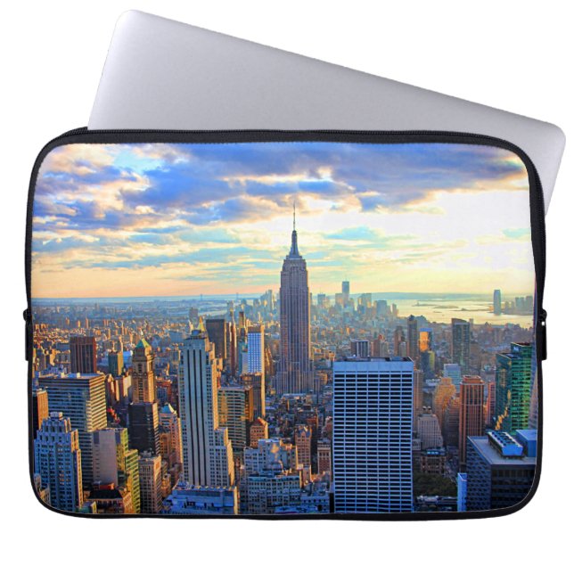 Late namiddag NYC Skyline als zonsondergang Laptop Sleeve (Voorkant)