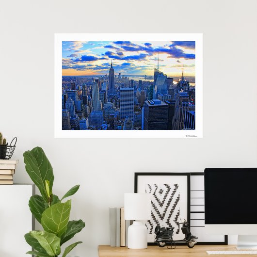 Late namiddag NYC Skyline als zonsondergang nadert Poster (Thuiskantoor)