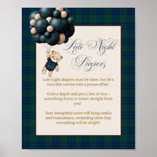 Late night diaper Preppy Teddy Balloon Baby Shower Poster