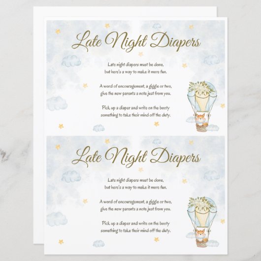 Late Night Diapers Baby shower Game (Voorkant / Achterkant)