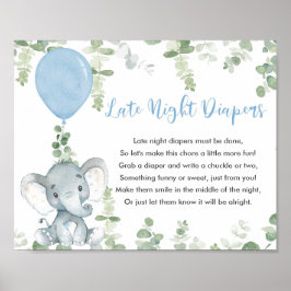 Late night diapers baby shower game blue olifant poster