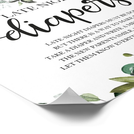 Late Night Diapers Baby shower Game Sign Poster (Hoek)