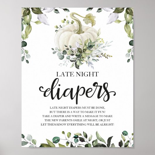 Late Night Diapers Baby shower Game Sign Poster (Voorkant)