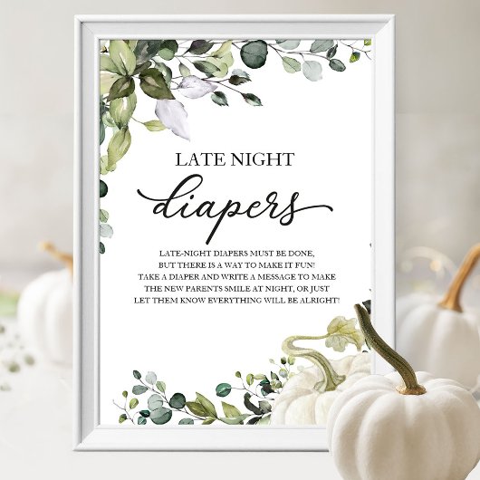 Late Night Diapers Baby shower Game Sign Poster