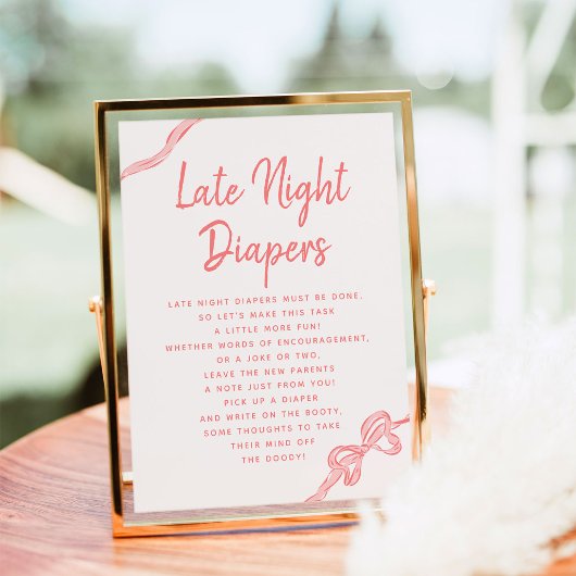 Late Night Diapers Baby shower Game Sign Poster