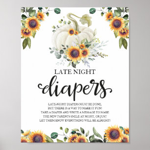 Late Night Diapers Baby shower Game Sign Poster