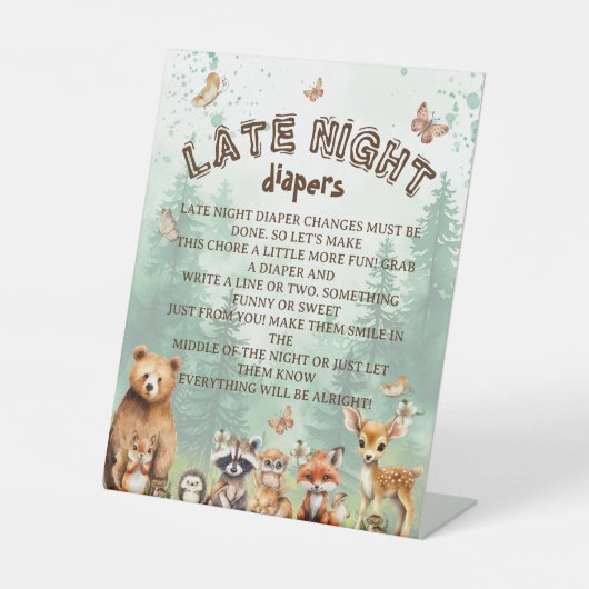 Late Night Diapers Baby shower Game Sign Reclamebord Met Voetstuk (Voorkant)
