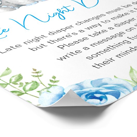 Late Night Diapers Boy Elephant Baby shower Peanut Poster (Hoek)