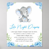 Late Night Diapers Boy Elephant Baby shower Peanut Poster (Voorkant)
