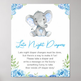 Late Night Diapers Boy Elephant Baby shower Peanut Poster