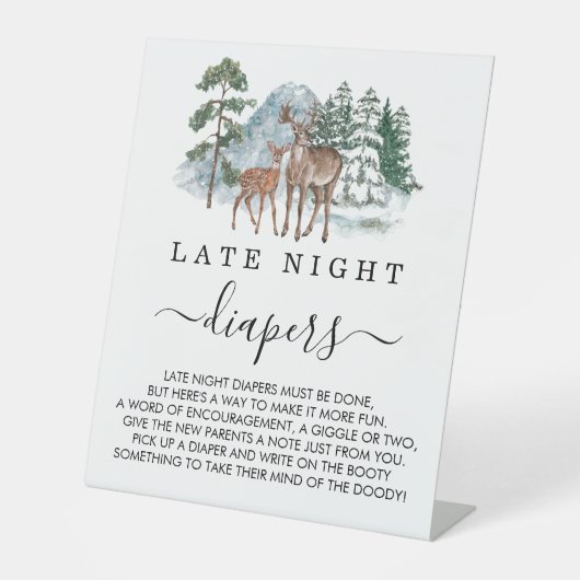 Late Night Diapers Forest Animals Baby shower Reclamebord Met Voetstuk (Voorkant)