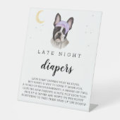 Late Night Diapers French Bulldog Baby shower Reclamebord Met Voetstuk (Voorkant)