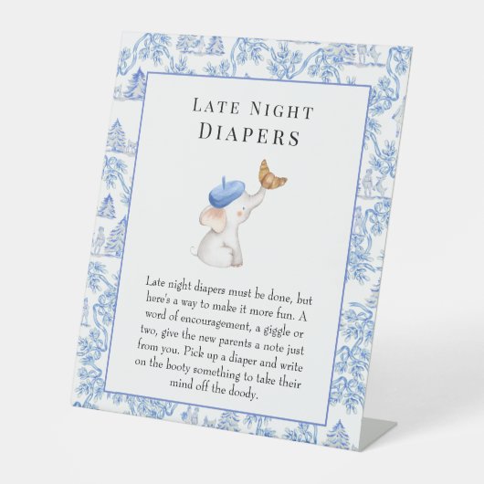 Late Night Diapers French Girl Baby shower Pedesta Reclamebord Met Voetstuk (Voorkant)