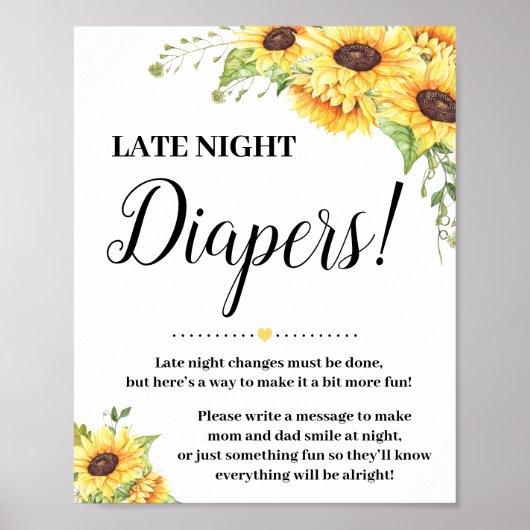 Late Night Diapers game-bordjes Baby shower zonneb Poster (Voorkant)