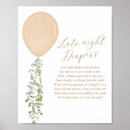 Late Night Diapers Gold Ballon Baby shower Poster